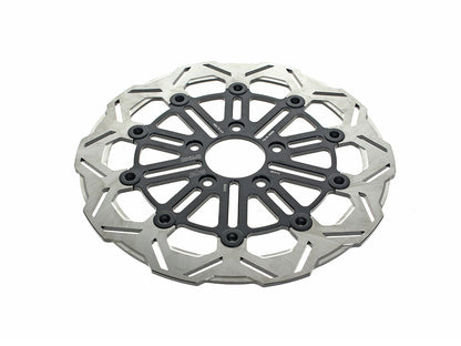 11.8in. Front 10-Spoke Disc Rotor - Polished Band & Black Carrier. Fits Dyna 2006-2017, Softail 2015up, Sportster 2014-2021 & Some Touring 2008up.
