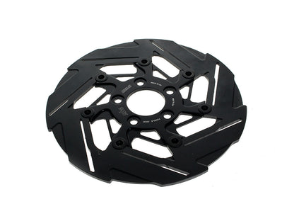 11.5in. Rear 7-Spoke Disc Rotor - Polished Band & Black Carrier. Fits Big Twin 2000up & Sportster 2000-2010.