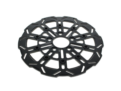 11.5in. Rear 10-Spoke Disc Rotor - Polished Band & Black Carrier. Fits Big Twin 2000up & Sportster 2000-2010.
