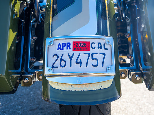 Curved Radius Number Plate Kit - Chrome. Fits CVO Touring 2023up & Street Glide & Road Glide 2024up