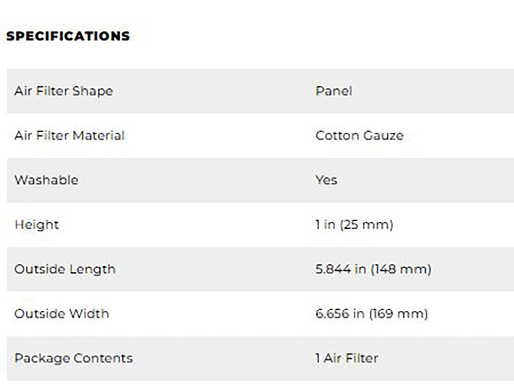 High-Flow Air Filter Element. Fits Indian FTR1200 2019-2024