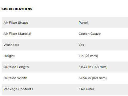 High-Flow Air Filter Element. Fits Indian FTR1200 2019-2024