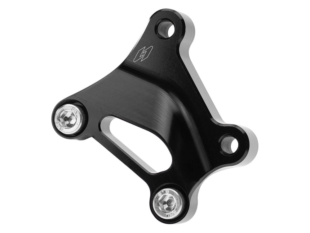 Left and Right Oversize Front Caliper Mounts - Black. Fits Softail 2015up and Touring 2008up.