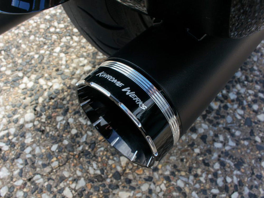 4-1/2in. Tracer Slip-On Mufflers - Black with Black End Caps. Fits Touring 2017up.