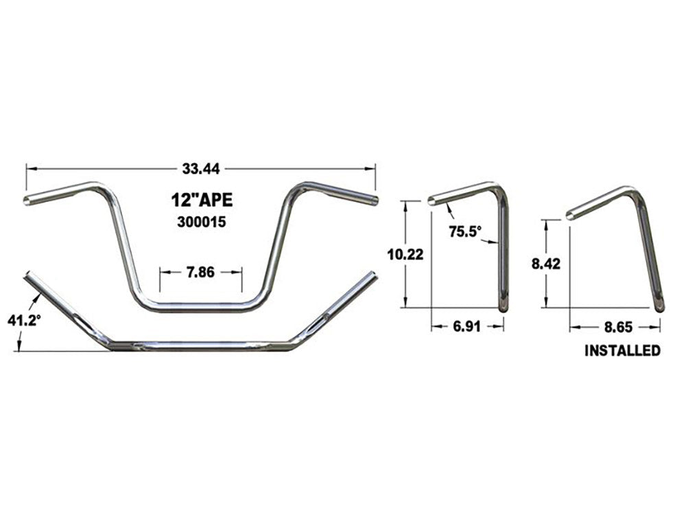 12in. x 1in. Ape Hanger Handlebar - Chrome. Fits OEM Softail Springer 1988-2009