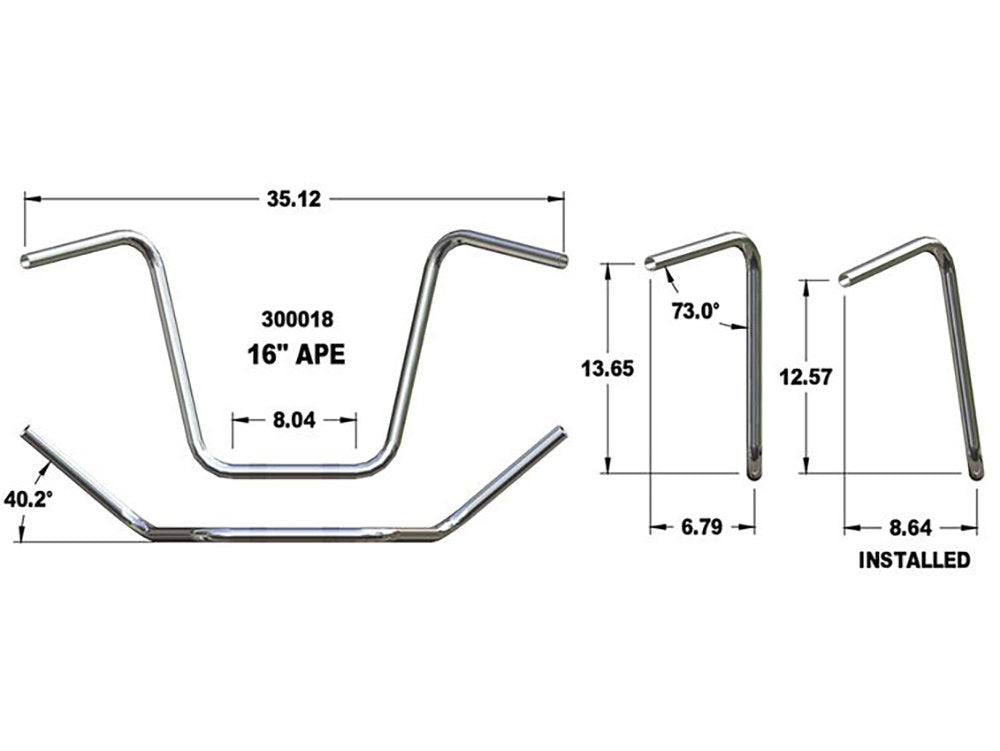 16in. x 1in. Ape Hanger Handlebar - Chrome. Fits OEM Softail Springer 1988-2009
