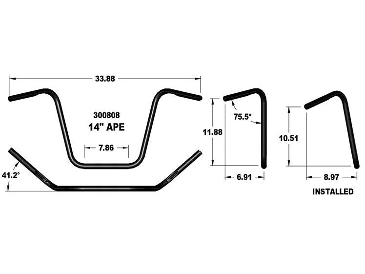 14in. x 1in. Ape Hanger Handlebar - Black.