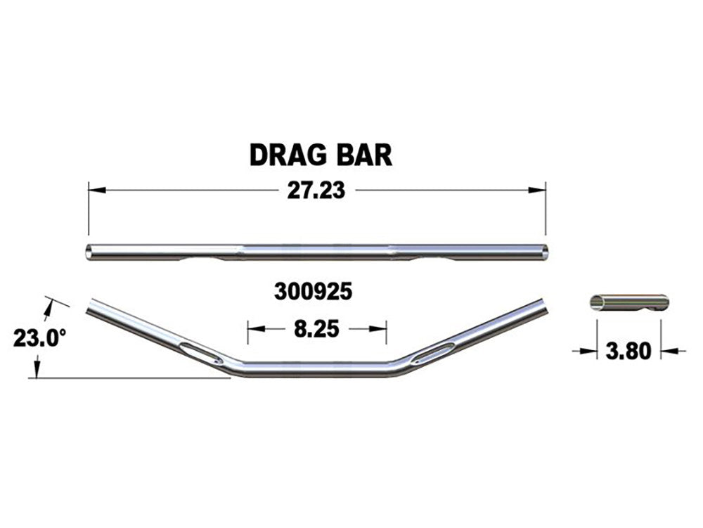 27in. wide x 1in. Flat Drag Bar Handlebar - Chrome.