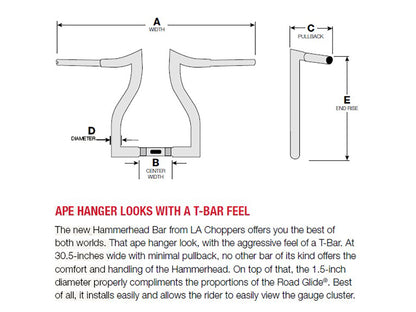 12in. x 1-1/2in. Hammerhead Handlebar - Gloss Black. Fits Road Glide 2015-2023 & Road King Special 2017-2025