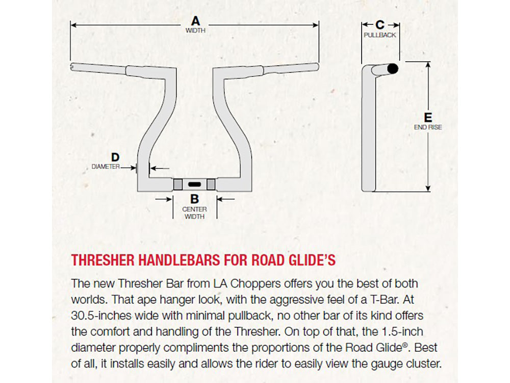 16in. x 1-1/2in. Thresher Handlebar - Gloss Black. Fits Road Glide 2015-2023 & Road King Special 2017-2025