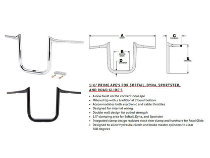 16in. x 1-1/2in. Grande Prime Ape Handlebar - Chrome.