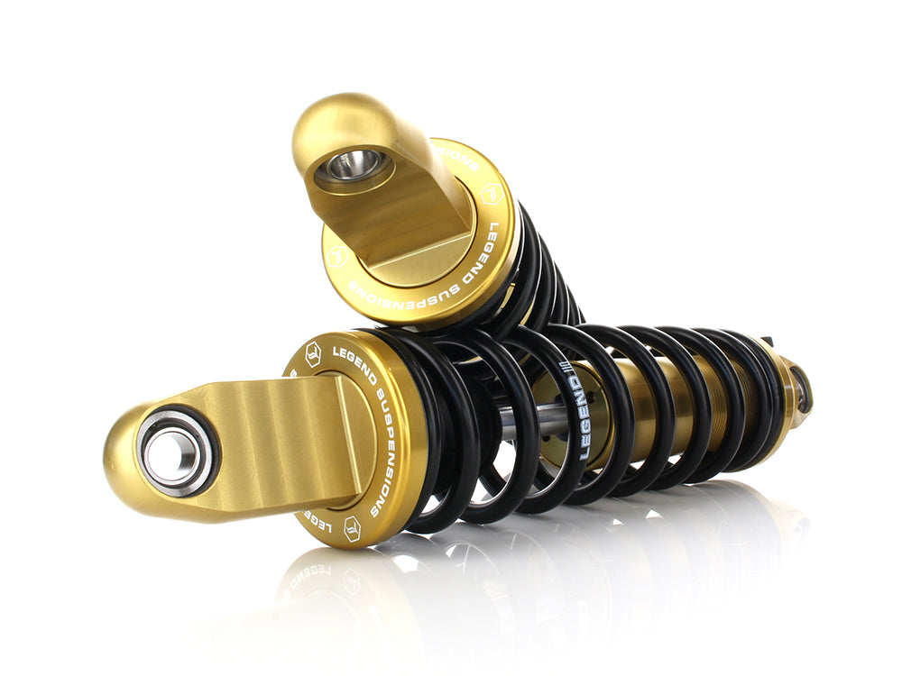 REVO-A Series, 12in. Adjustable Rear Shock Absorbers - Gold. Fits Dyna 1991-2017.