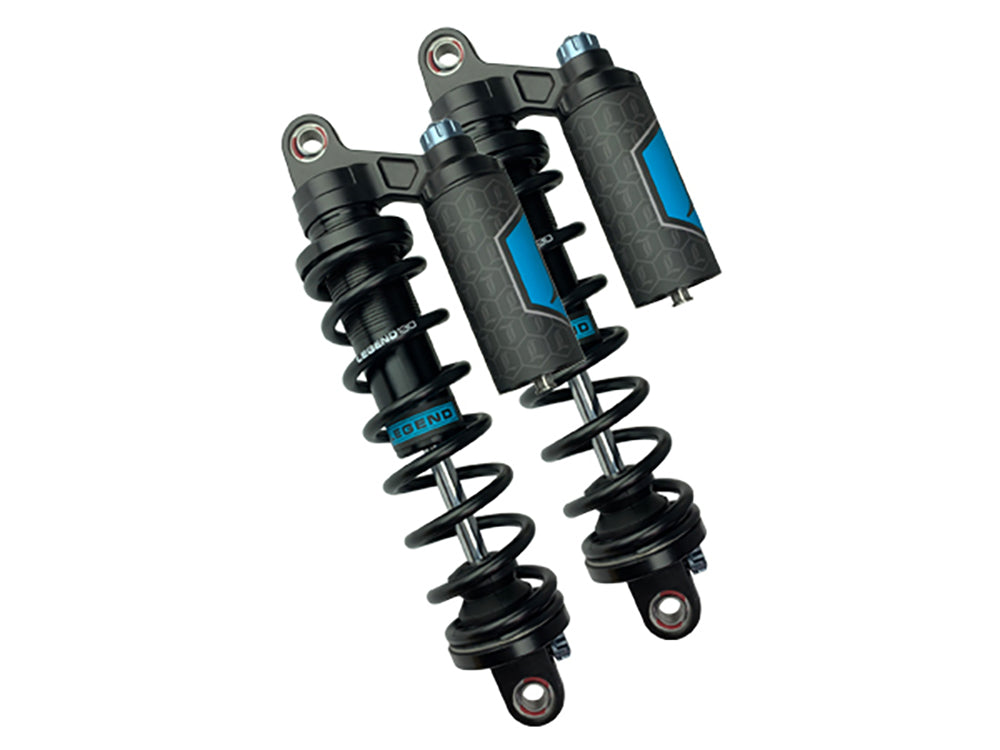 Revo ARC Piggyback Suspension. 14in. Adjustable, Heavy Duty Spring Rate, Rear Shock Absorbers - Black. Fits Dyna 1991-2017.