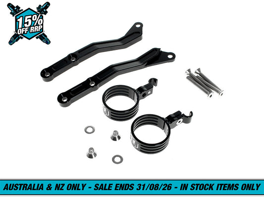 Revo ARC Remote Reservoir External Mounting Brackets - Black. Fits CVO Touring 2014up, Street Glide & Road Glide 2024up, Touring 2025up