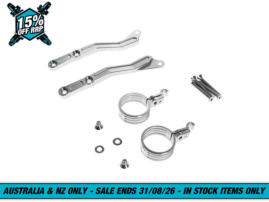 Revo ARC Remote Reservoir External Mounting Brackets - Clear. Fits CVO Touring 2015up, Street Glide & Road Glide 2024up, Touring 2025up