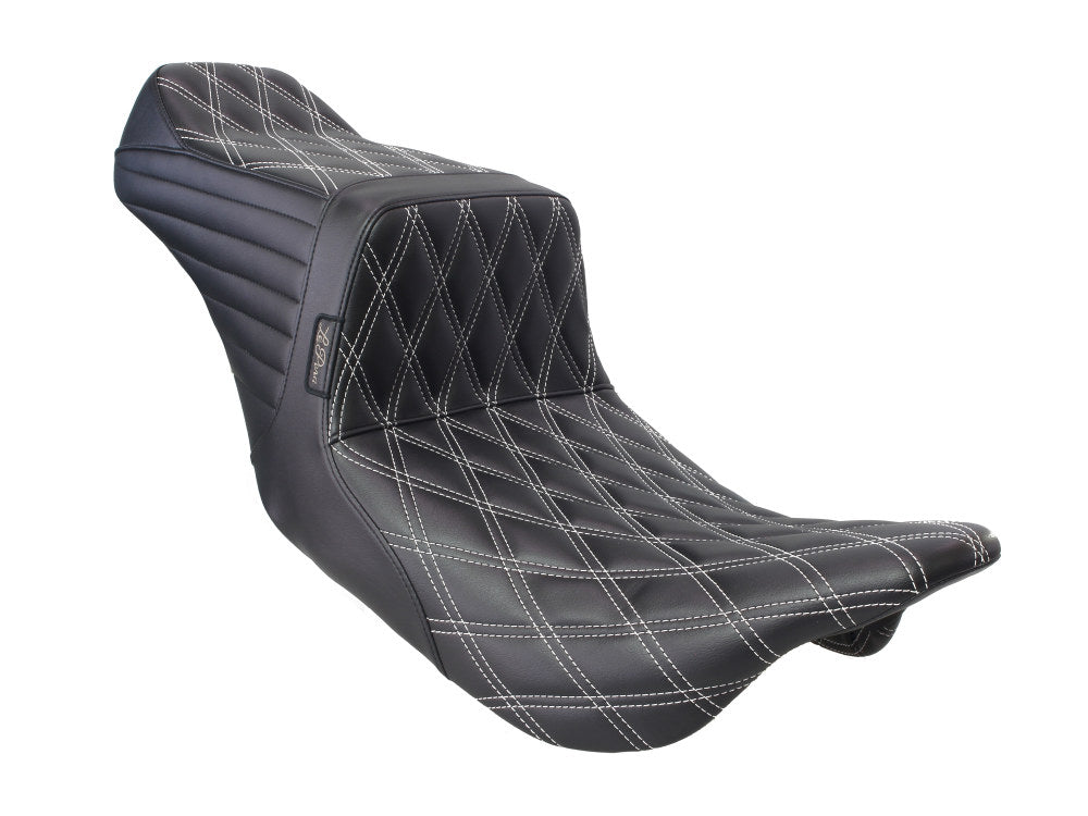 TailWhip Dual Seat with White Double Diamond Stitch. Fits Most Touring 2008-2024
