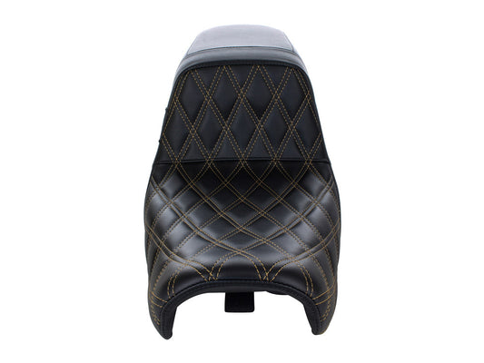 Kickflip Dual Seat with Gold Double Diamond Stitch. Fits Dyna 2006-2017.
