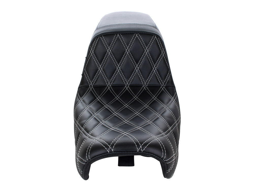 Kickflip Dual Seat with White Double Diamond Stitch. Fits Dyna 2006-2017.
