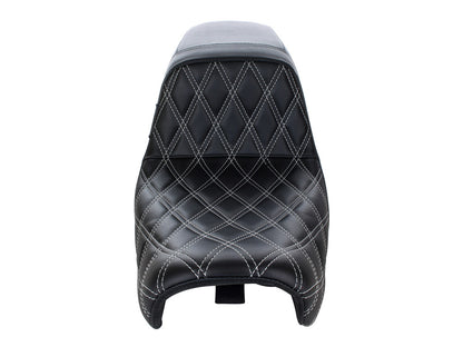 Kickflip Dual Seat with White Double Diamond Stitch. Fits Dyna 2006-2017.