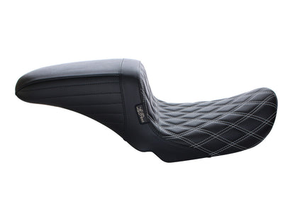 Kickflip Dual Seat with White Double Diamond Stitch. Fits Dyna 2006-2017.