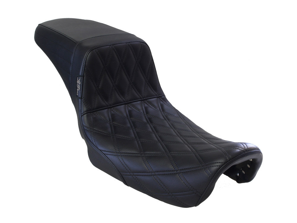 Kickflip Daddy Long Legs Dual Seat with Black Double Diamond Stitch - Extended Reach. Fits Dyna 2006-2017.