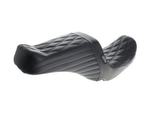 TailWhip Up Front Reduced Reach Dual Seat - Black Double Diamond Stitch. Fits Dyna 2006-2017.