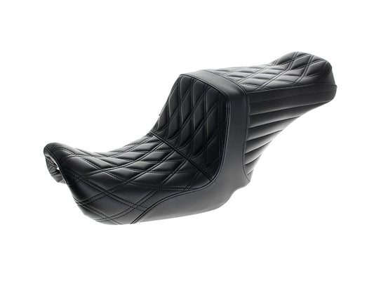 TailWhip Up Front Reduced Reach Dual Seat - Black Double Diamond Stitch. Fits Dyna 2006-2017.