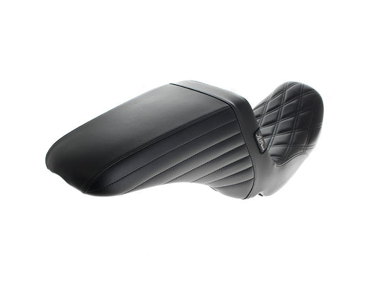Kickflip Up Front Reduced Reach Dual Seat with Black Double Diamond Stitch. Fits Dyna 2006-2017.