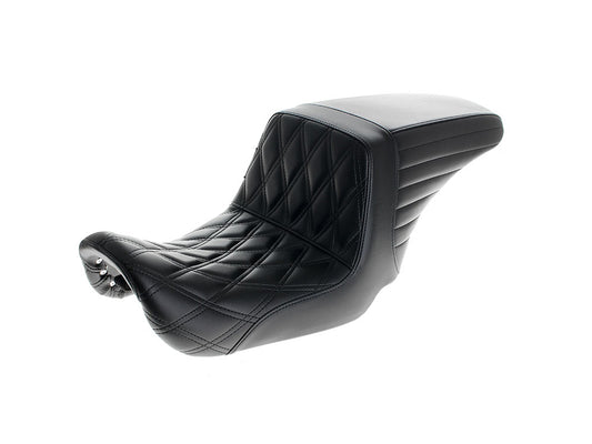 Kickflip Up Front Reduced Reach Dual Seat with Black Double Diamond Stitch. Fits Dyna 2006-2017.