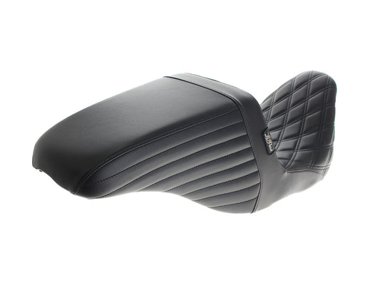 Kickflip Dual Seat Up Front Reduced Reach with Black Double Diamond Stitch. Fits Most Touring 2008-2024