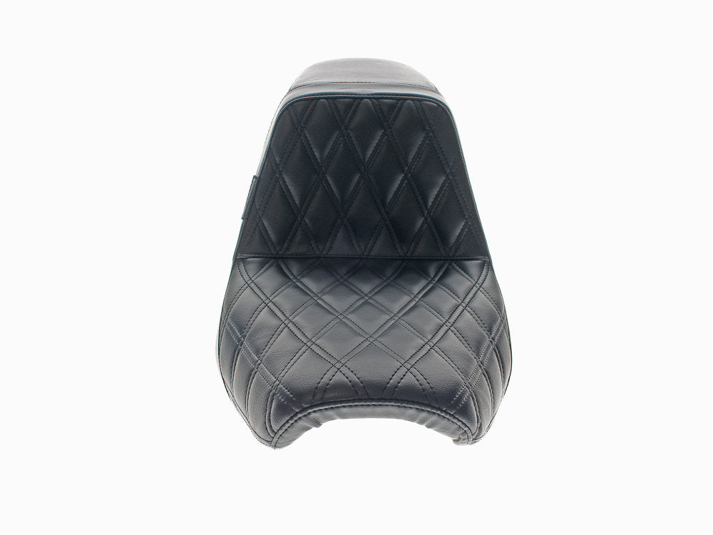 KickFlip Dual Seat with Black Diamond Stitch. Fits Fat Bob 2018-2024
