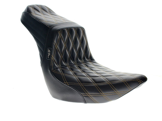 TailWhip Dual Seat with Gold Diamond Stitch. Fits Sport Glide & Low Rider 2018up & Low Rider S 2020up.
