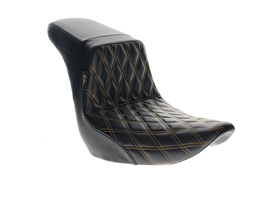 KickFlip Dual Seat with Gold Double Diamond Stitch. Fits Sport Glide & Low Rider 2018up & Low Rider S 2020up.