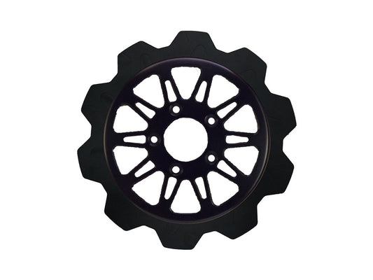 11.8in. Front Omega Crown Disc Rotor - Black Band & Black Carrier. Fits Dyna 2006-2017, Softail 2015up, Sportster 2014-2021 & Some Touring 2008up.