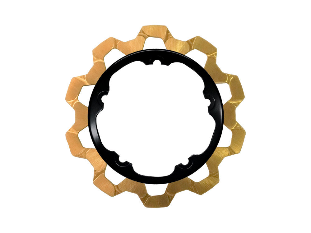 11.8in. Front Bow-Tie Disc Rotor - Gold Band & Black Carrier. Fits V-Rod & Dyna 2006-2017 Models with OEM Cast Wheel.