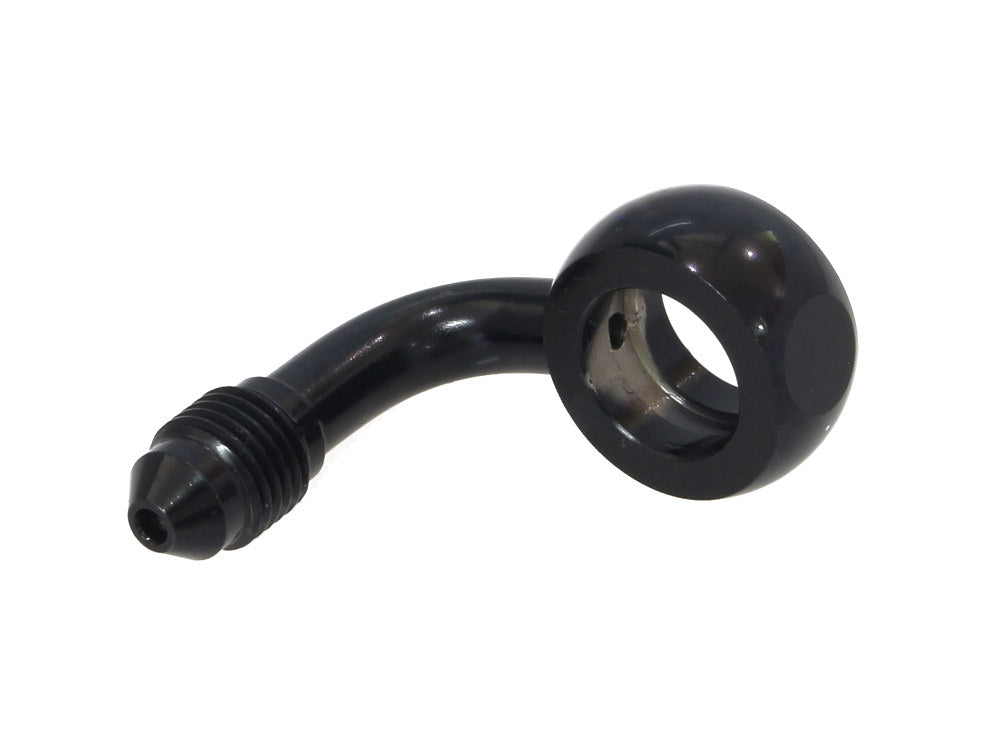 Black True 12mm ID, 90 Degree Banjo - Male #3 End.
