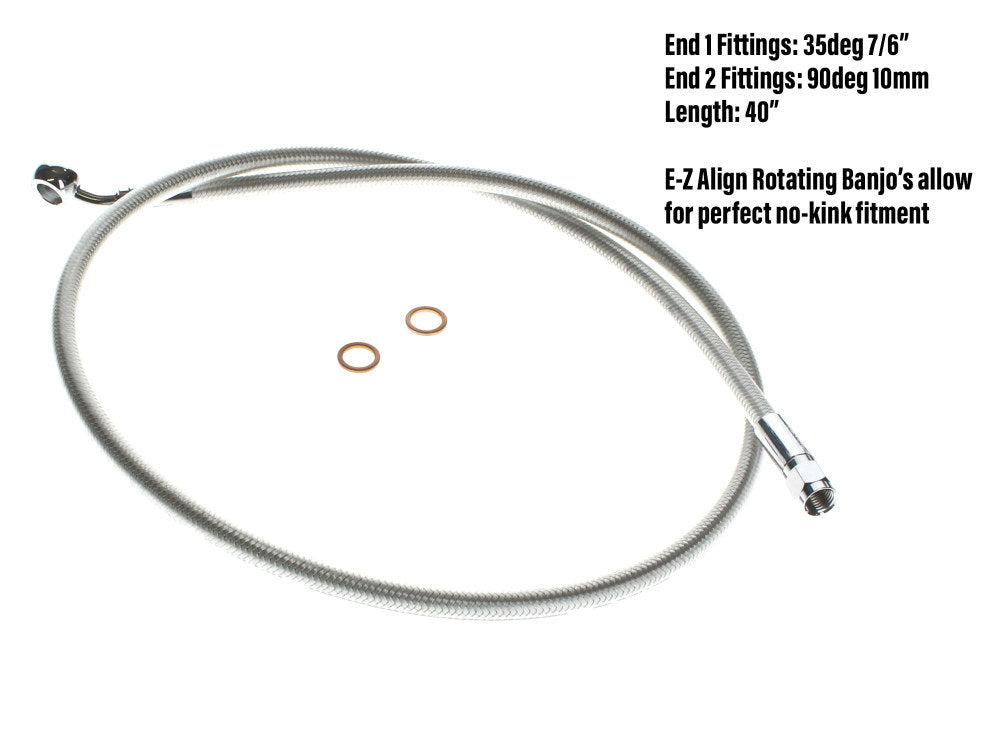 40in. E-Z Align Front Brake Line with 7/16in. x 35 Degree Banjo - Sterling Chromite.