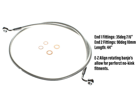 44in. E-Z Align Front Brake Line with 7/16in. x 35 Degree Banjo - Sterling Chromite.