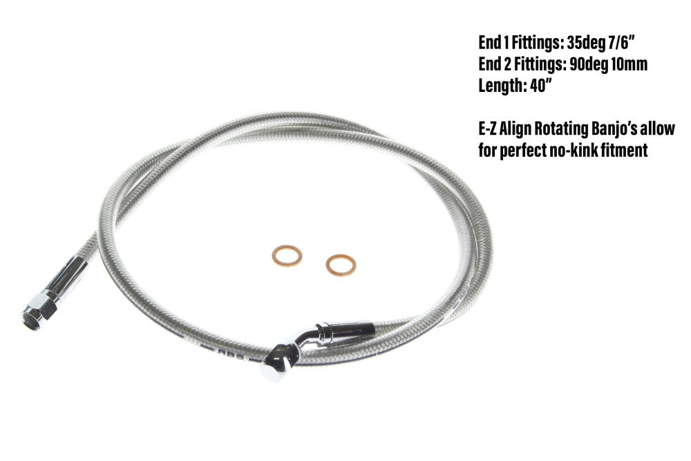 42in. E-Z Align Front Brake Line with 7/16in. x 180 Degree Banjo - Sterling Chromite.