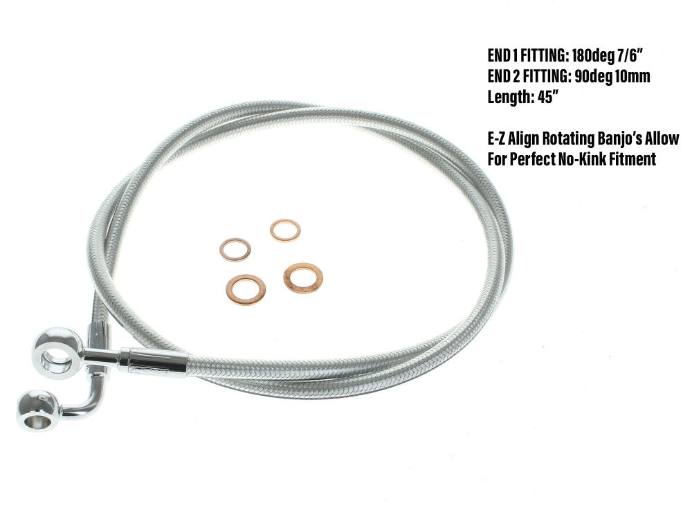 45in. E-Z Align Front Brake Line with 7/16in. x 180 Degree Banjo - Sterling Chromite.