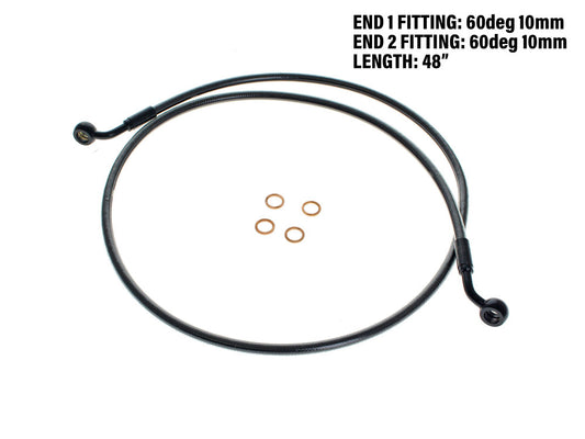 48in. E-Z Align Front Brake Line with 10mm x 60 Degree Banjo - Black Pearl. Fits Sportster 2004-2013.