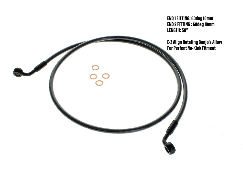 50in. E-Z Align Front Brake Line with 10mm x 60 Degree Banjo - Black Pearl. Fits Sportster 2004-2013.