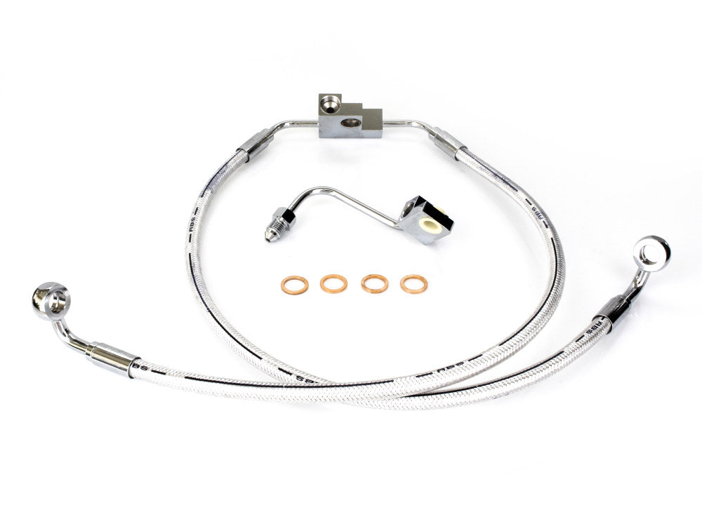 Stock Length Lower Front Brake Line - Sterling Chromite. Fits Dyna Fat Bob 2012-2017 & Dyna Low Rider 2014-2017 & Low Rider S 2016-2017