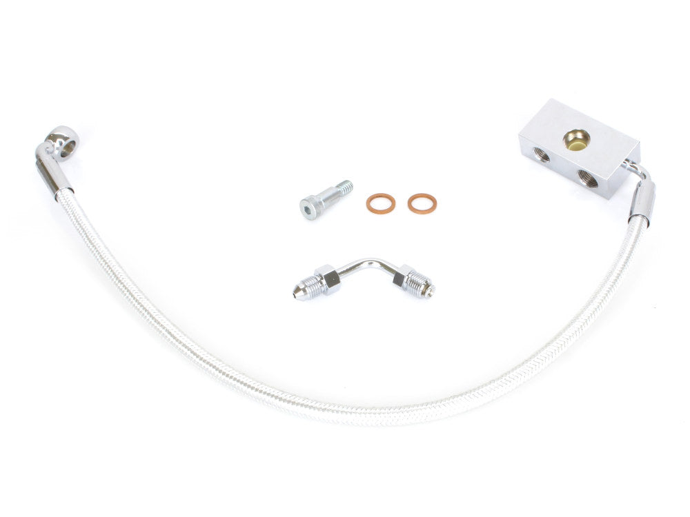 Stock Length Lower Front Brake Line - Sterling Chromite. Fits Softail 2018up