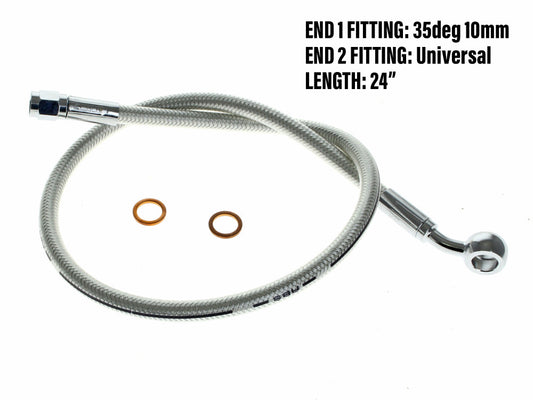 24in. Upper Front Brake Line with 10mm x 35 Degree Banjo - Sterling Chromite.