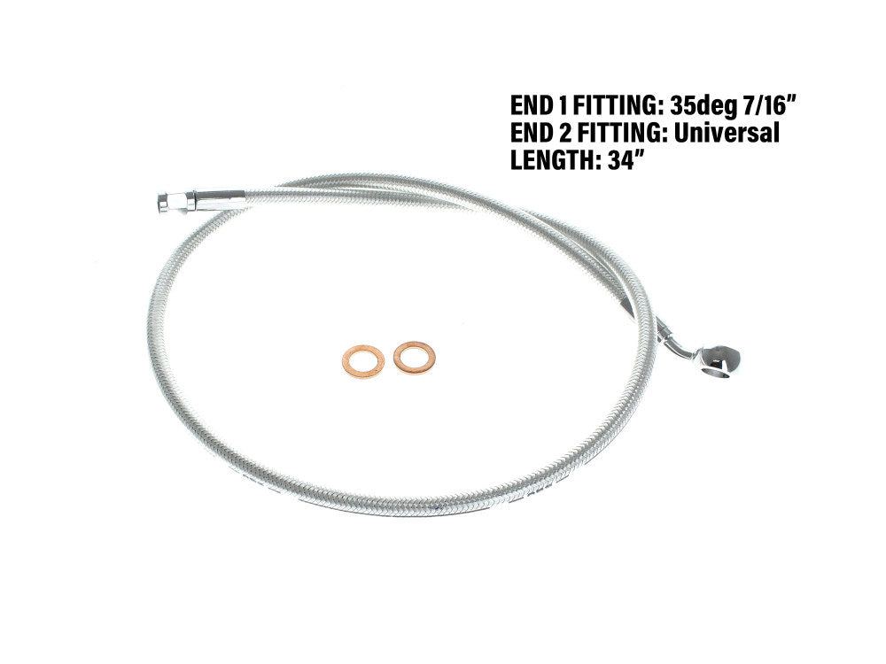 34in. Upper Front Brake Line with 7/16in. x 35 Degree Banjo - Sterling Chromite.