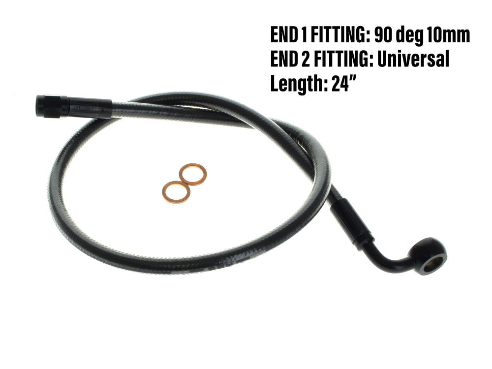 24in. Upper Front Brake Line with 10mm x 90 Degree Banjo - Black Pearl.