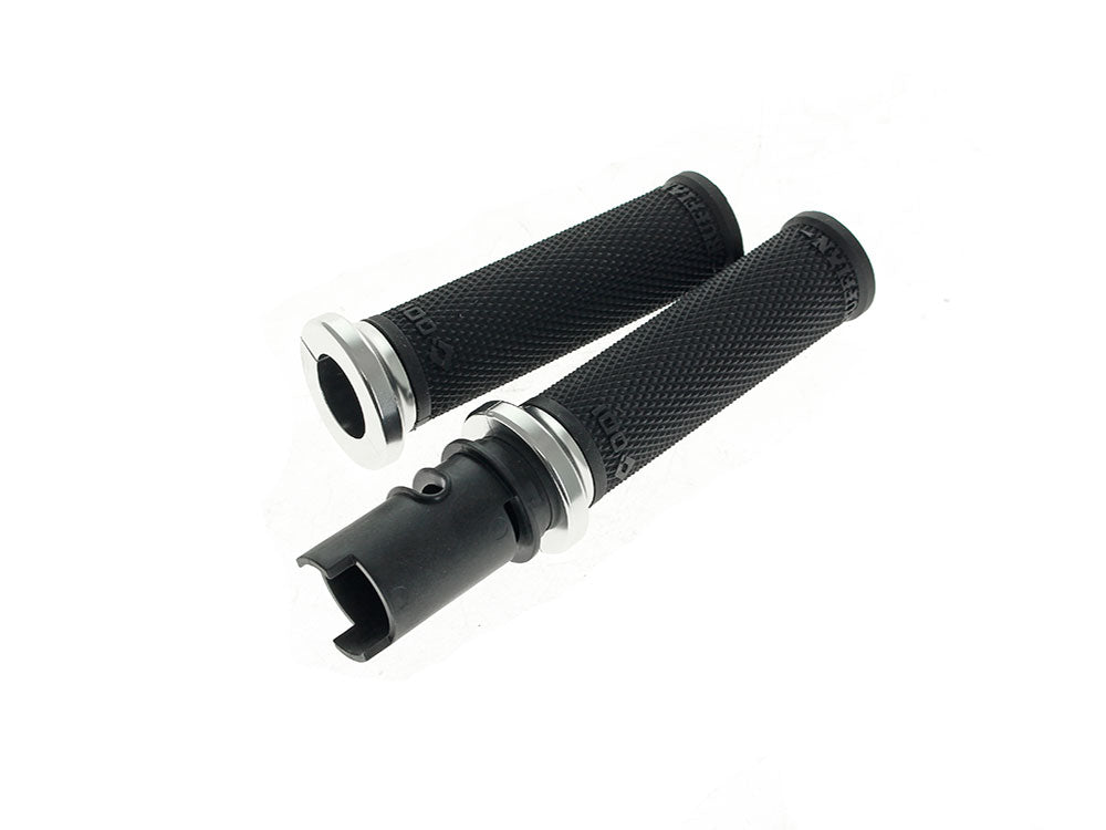 Ruffian Lock-On Handgrips - Black/Silver. Fits CVO Touring 2023up, Street Glide & Road Glide 2024up, Touring 2025up & Softail 2025up