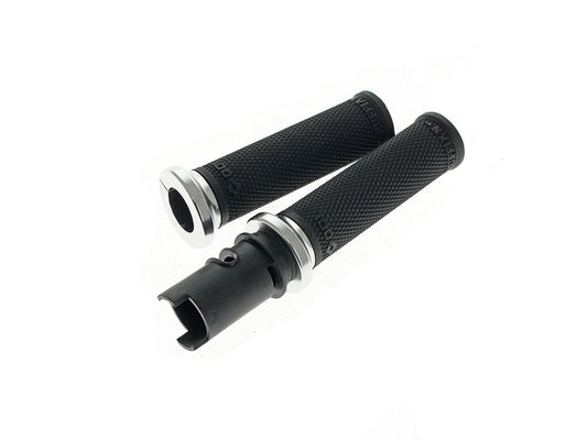 Ruffian Lock-On Handgrips - Black/Silver. Fits CVO Touring 2023up, Street Glide & Road Glide 2024up, Touring 2025up & Softail 2025up