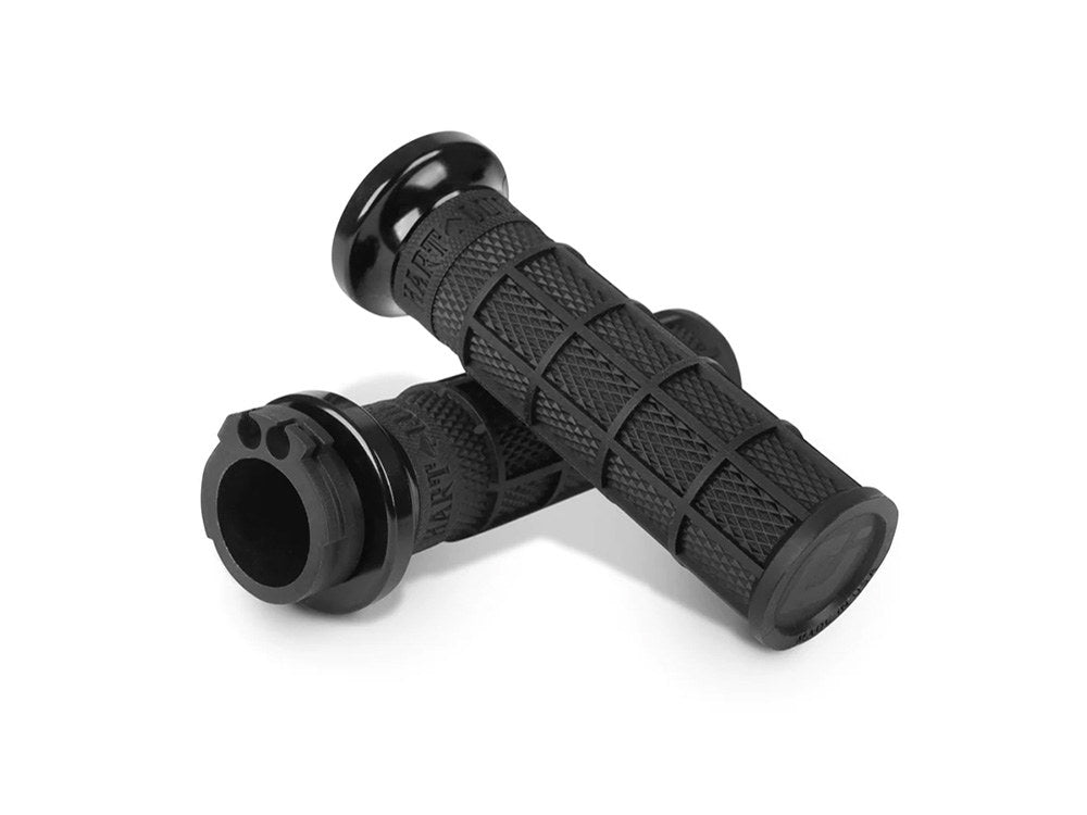 Hart-Luck Full Waffle Lock-On Handgrips - Black. Fits H-D with Throttle Cable.